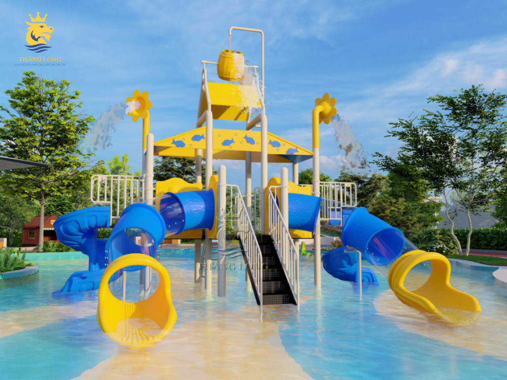 Bộ cầu trượt kết hợp sân chơi nước