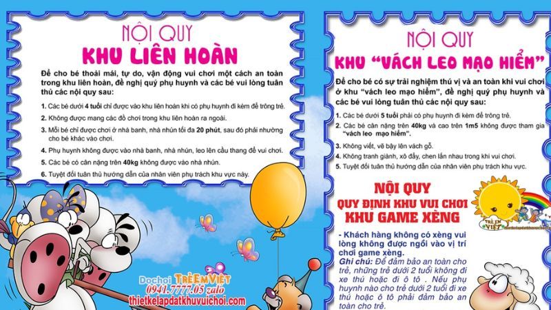 Nội dung chính của bảng nội quy khu vui chơi trẻ em