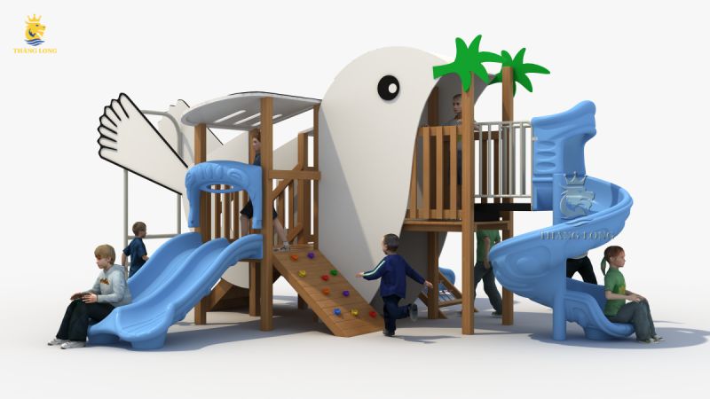 Bộ cầu trượt được thiết kế hình dáng các loài động vật ngộ nghĩnh