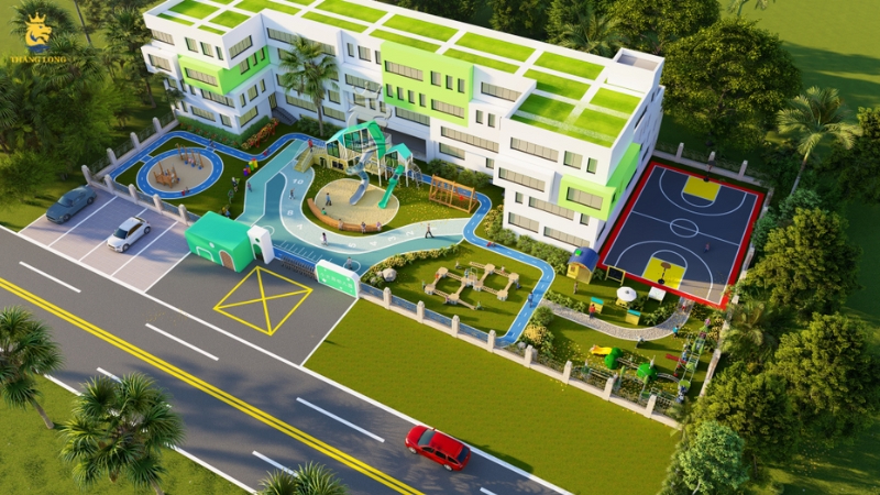 trang trí sân trường mầm non đẹp