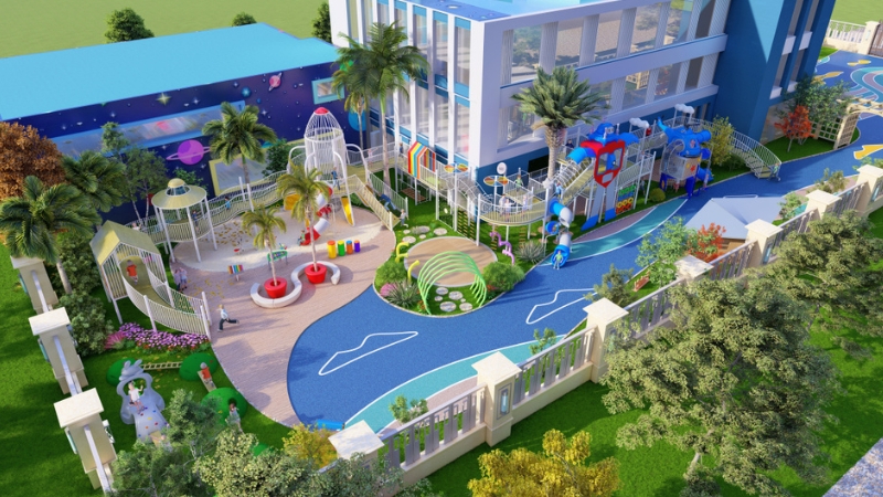 trang trí sân trường mầm non đẹp