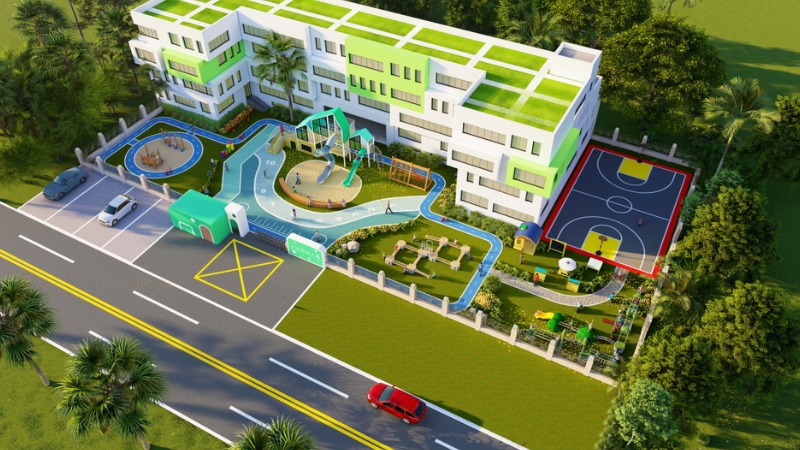 trang trí sân trường mầm non đẹp