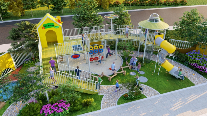 trang trí sân trường mầm non đẹp