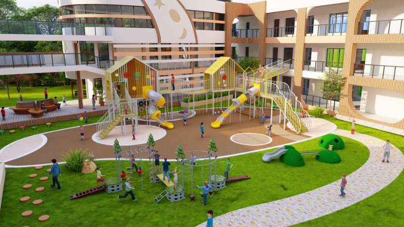 trang trí sân trường mầm non đẹp